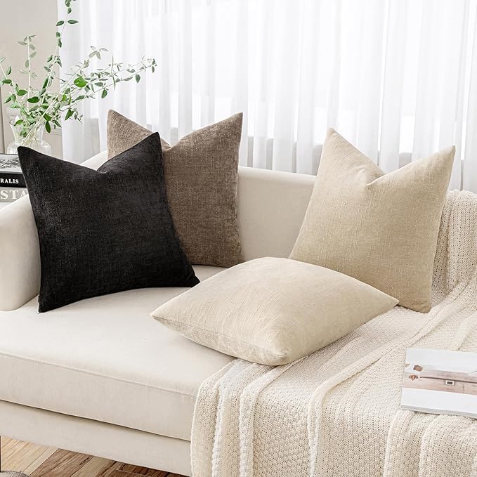 MIULEE 26x26 Inch Pack of 2 Euro Sham Decorative Throw Pillow Covers Soft Chenille Throw Pillows Textured Cushion Covers for Bed Couch Sofa Bedroom Living Room, Black