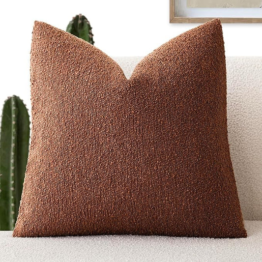 Foindtower Decorative Textured Boucle Throw Pillow Covers Accent Solid Pillow Cases Neutral Soft Cozy Couch Cushion Case for Chair Sofa Bedroom Living Room Home Decor 24x24 Inch,1PC,Red Taupe