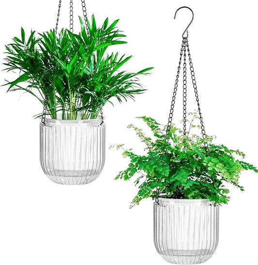 Josteve 5.2 Inch 2 Pcs Self Watering Hanging Planter Indoor Plant Pots Drainage Holes, Outdoor Small Hanging Planters Flower Pot Basket, Visible Water Level, Plant Hanger Home Decor, Gardening