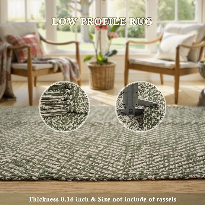 Collive Long Carpet Runners for Hallway 2.6x8ft, Washable Cotton Woven Kitchen Runner Rugs Low-Profile Entryway Rug, Natural/Green Modern Front Door Floor Carpet for Laundry Room Bedroom Doorway