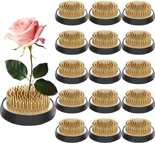 Sliner 16 Pieces Floral Frogs Round Flower Holder Japanese Ikebana Vase Kenzan Flower Flower Arranger Flower Fixed Tools Pin for Flower Arrangement Home DIY Craft(Gold,2.76 Inch)