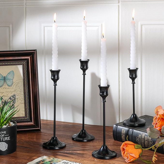 Candlestick Holders, 6PCS Metal Taper Candle Holder, Black Candle Holders for Candlesticks, Candle Holder for Wedding Fireplace Mantel Housewarming Gift (Pack of 2)