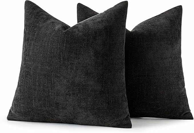 MIULEE Pack of 2 Decorative Throw Pillow Covers Soft Chenille Throw Pillows Solid Textured Euro Cushion Covers for Couch Sofa Bedroom Living Room 22x22 Inch, Black