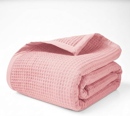 Salt Earth GOTS Certified 100% Organic Cotton Throw Blanket, 90"x90" Waffle Blankets & Throws for Bed, Throw Blanket for Couch, Cozy Christmas Blankets and Throws for Christmas Gifts (Misty Rose)