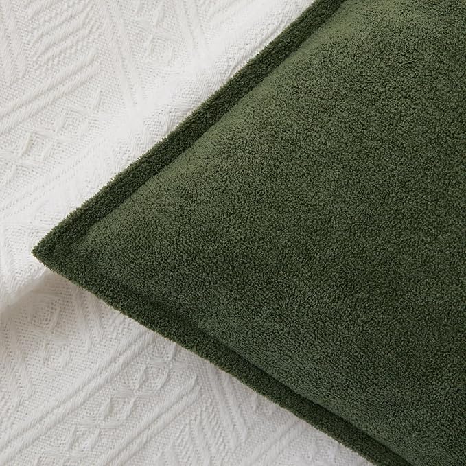 Kevin Textile Waterproof Decorative Pillow Covers Moss Green 16x16 Inch Pack of 2 Soft Boucle Textured Throw Pillowcases Elegant Accent Pillows for Couch Sofa Chair Bed Home Decor Indoor Outdoor