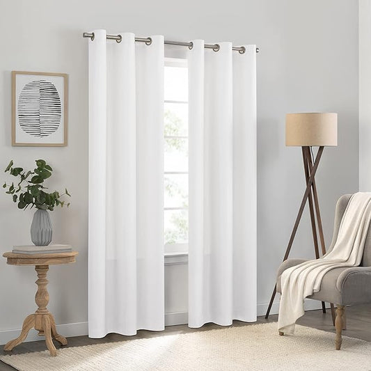 Eclipse Kendall Solid Textured Blackout Thermal Insulated Lining Grommet Window Curtain for Bedroom (1 Panel), 42 in x 54 in, White