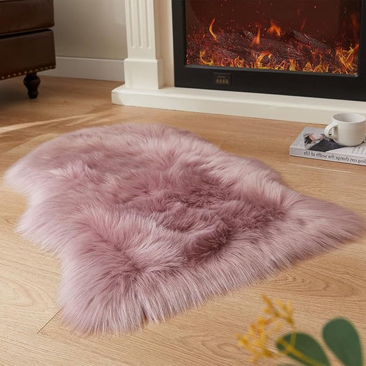 EasyJoy Ultra Soft Fluffy Shaggy Area Rug Faux Fur Rug Chair Cover Seat Pad Fuzzy Area Rug for Bedroom Floor Sofa Living Room (2 x 3 ft Sheepskin, Light Purple)