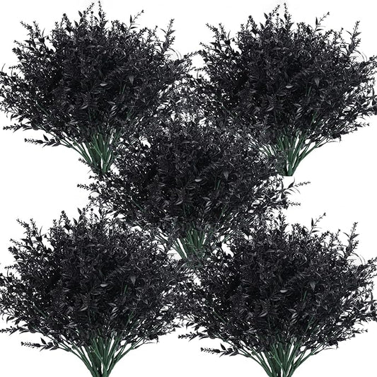 RECUTMS Black Artificial Flowers, Fake Outdoor UV Resistant Plants Faux Plastic Greenery Shrubs Indoor Outside Hanging Planter Home Kitchen Office Wedding, Garden Decor(Black)