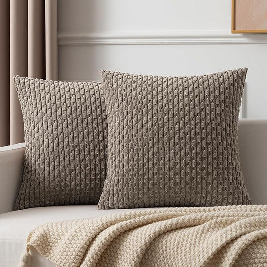 Kevin Textile 2 Packs Light Brown Decorative Throw Pillow Covers 20x20 Inch for Couch Bed Sofa Modern Farmhouse Boho Home Decor Soft Cute Plush Corduroy Cushion Case 50x50 CM