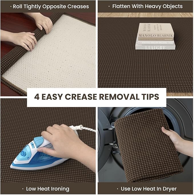 IOHOUZE Washable Area Rug 5x7 Non Slip Rubber Backed Rugs for Living Room, Dining Room Rugs Bedroom Rug, Woven Indoor Floor Carpet for Living Room Nursery Office, Brown