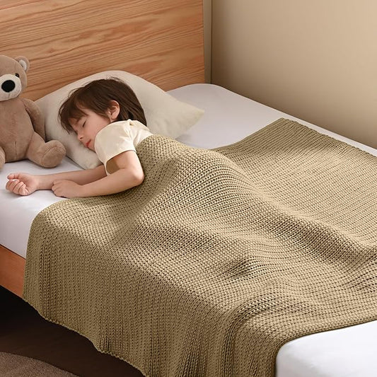 Guohaoi Knitted Weighted Blanket Kids (Beige 40"x60" 7lbs) No Beads Cooling Heavy Blanket, Home Decor Breathable Chunky Knit Throw Blanket for All-Season Use