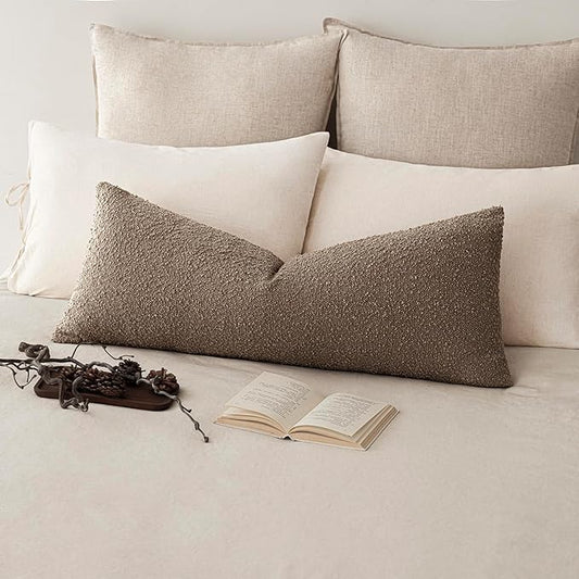 Foindtower Decorative Textured Boucle Throw Pillow Covers Accent Solid Pillow Cases Neutral Long Body Lumbar Couch Cushion Case for Chair Sofa Bedroom Living Room Home Decor 14x36 Inch,1PC,Light Brown