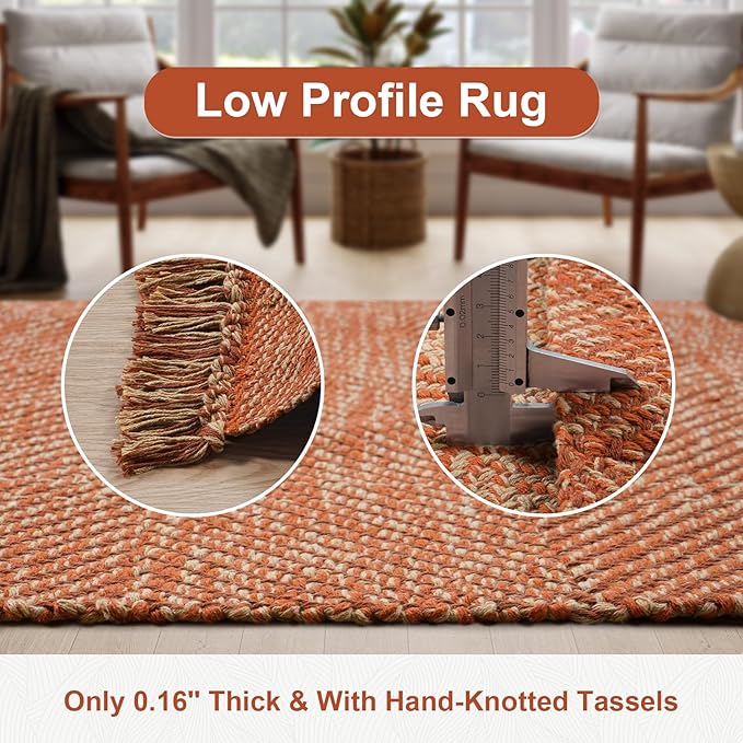 Collive Hallway Runner Rug, 2' x 6' Hand-Woven Reversible Washable Entryway Rugs, Terracotta Cotton Modern Farmhouse Laundry Room Carpet for Bathroom Sink Foyer Bedroom Fall Decor