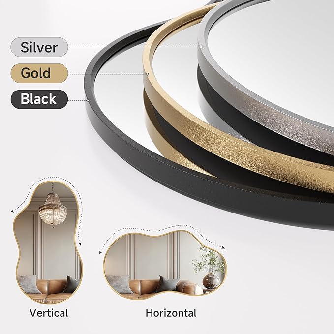 Hasipu Irregular Wall Mirror - 35"x24" Asymmetrical Mirror, Modern Decorative Mirrors for Living Room, Entryway, Hallway, Bathroom, Bedroom,Wall Mounted Home Decor (Gold)