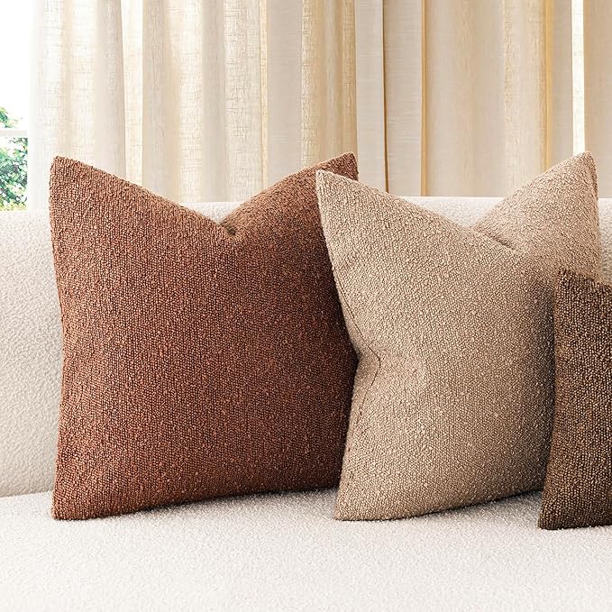 Foindtower Decorative Textured Boucle Throw Pillow Covers Accent Solid Pillow Cases Neutral Soft Cozy Couch Cushion Case for Chair Sofa Bedroom Living Room Home Decor 18x18 Inch,1PC,Red Taupe