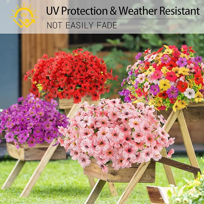 MACTING Artificial Flowers for Outdoors 6 Bundles Fake Spring Flowers UV Resistant No Fade Faux Plastic Flowers for Hanging Planters Window Patio Porch Yard Garden Indoor Outside Summer Decor(Pink)