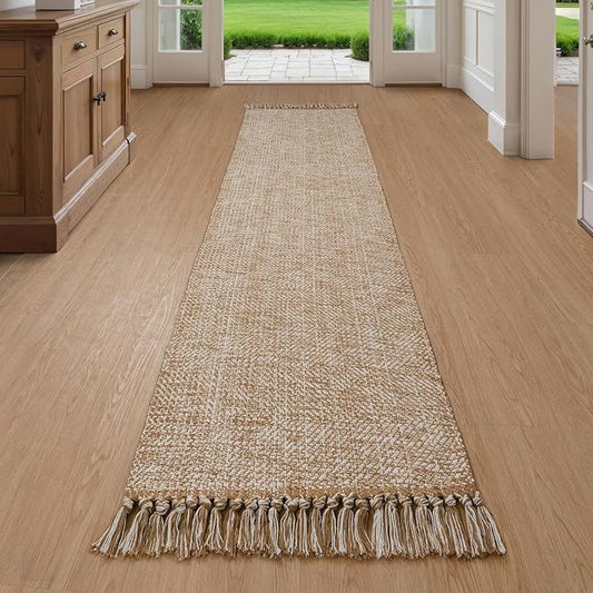 Collive Long Hallway Runner Rug 2x8, Boho Washable Runners Indoor Entryway Rugs Tan Cotton Woven Kitchen Runner Carpet, Farmhouse Low Profile Front Door Mats for Bedside Laundry Room Doorway