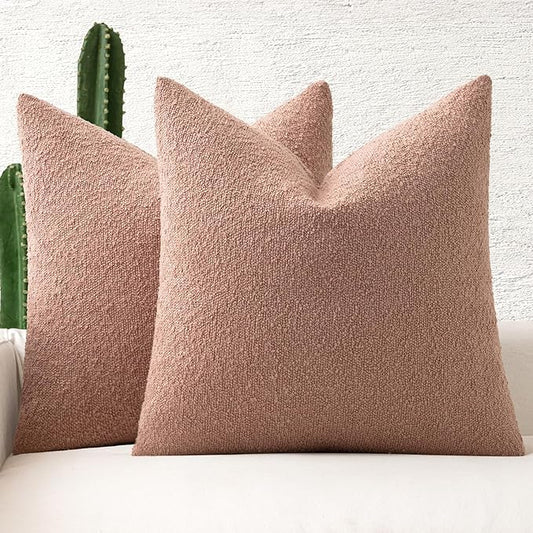 MIULEE 18x18 Inch Decorative Pillow Covers for Couch Bed Set of 2 Textured Boucle Neutral Spring Throw Pillows Valentine Blush Pink Accent Solid Cushion Pillowcases Sofa Livingroom Home Decor