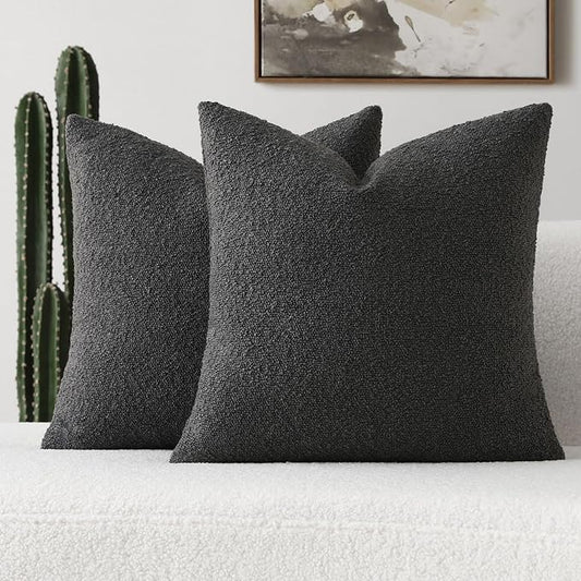 FUTEI Pack of 2 Dark Grey Decorative Throw Pillow Covers 22x22 Inch Soft Cozy Solid Boucle Textured Cushion Case,Modern Home Decor for Couch Bed Living Room