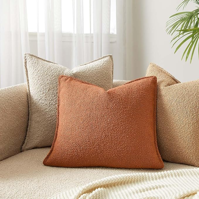 JUSPURBET Rust Decorative Pillow Covers 20x20 Set of 2 Throw Pillow Covers for Couch Sofa Bed Cozy Boucle Textured Cushion Covers Cases with Hidden Zipper for Living Room Home Decor