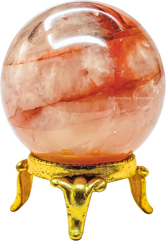 Amazing Gemstone Red Hematoid Quartz Crystal Ball with Stand - 1.5 Inches Crystal Sphere Meditation Balls for Witchcraft and Decorative Balls