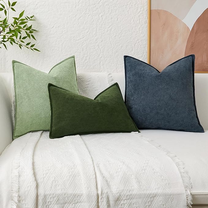 Kevin Textile 14x20 Inch Lumbar Pillow Cover 1 Pack Soft Boucle Textured Decorative Waterproof Rectangle Cushion Elegant Accent Pillow for Couch Sofa Chair Bed Home Decor Indoor Outdoor Sage Green