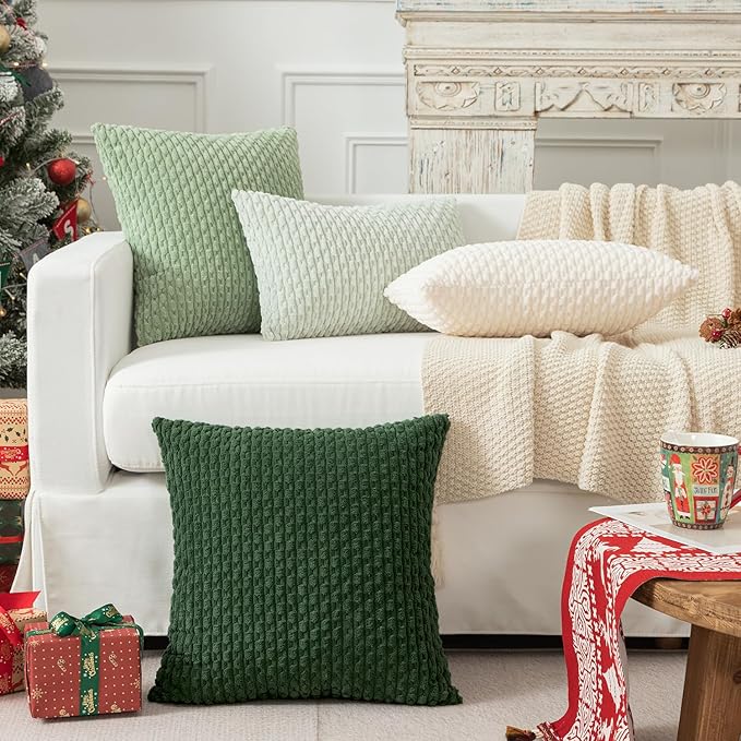 Kevin Textile Set of 2 Pillow Covers Solid Supersoft Corduroy Handmade Decorative Velvet Throw Pillow Cushion Cover for Bed 12x20 Inch Cream