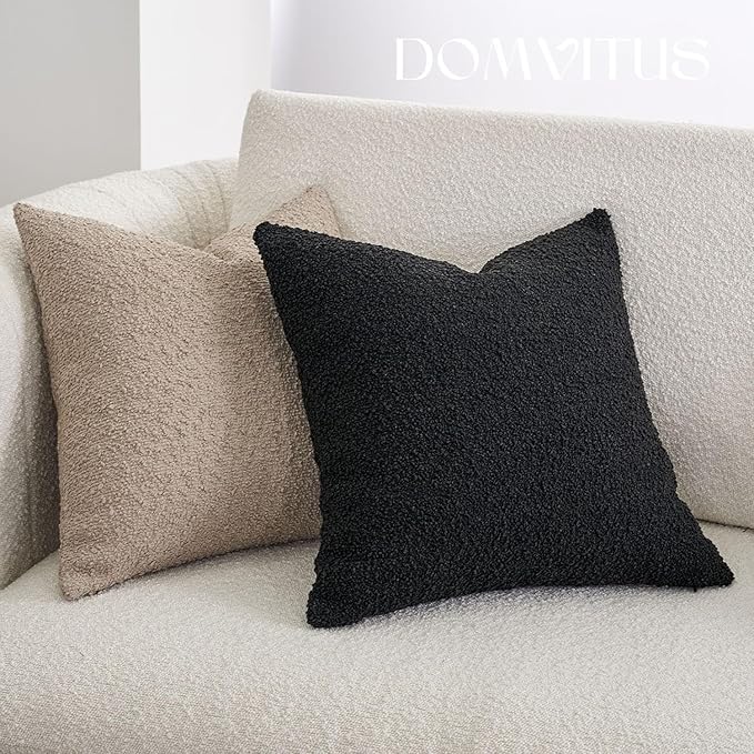 DOMVITUS Boucle Pillow Covers 18x18, Black Decorative Couch Pillows for Living Room, Throw Pillow Covers for Bedroom Chair Sofa Accent Couch Pillows Soft Cushion Case, 1PC