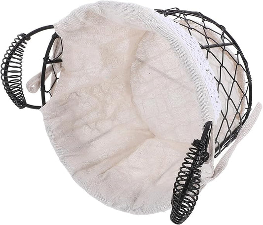 Wire Basket with Handle and Fabric Liner, Rustic Metal Storage Basket for Fruit, Bread, and Wedding Flower Girl, Multi-purpose Home and Kitchen Organizer