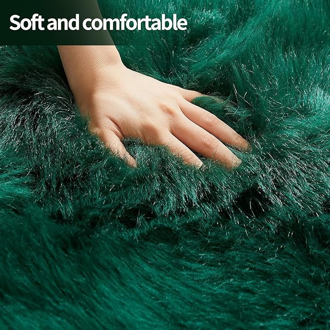 Green Faux Fur Sheepskin Area Rug for Living Room Bedroom, 4 x 6 Feet Ultra Soft Shaggy Fuzzy Furry Carpet Chair Throw Large Rugs for Kids, Girls, Nursery Room Decor Dorms