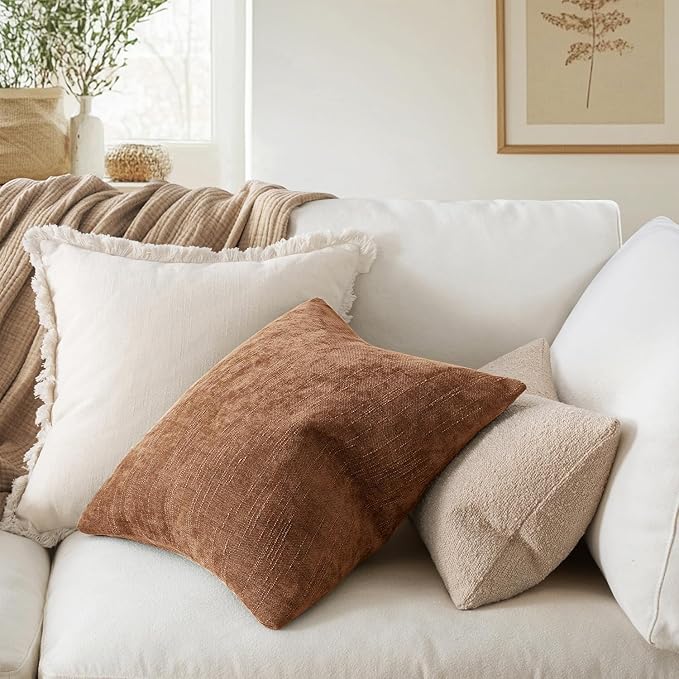 MIULEE Pack of 2 Decorative Throw Pillow Covers Soft Chenille Throw Pillows Solid Neutral Farmhouse Textured Cushion Covers Morden Home Decor for Couch Sofa Bedroom Living Room 20x20 Inch,Dark Brown