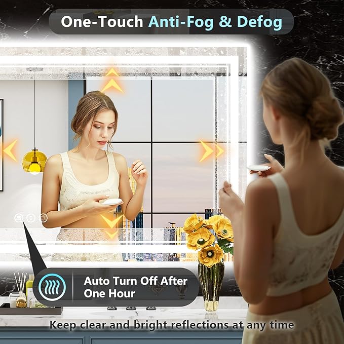 88x38 Inch LED Bathroom Mirror with Lights, Backlit & Front Lit, Anti-Fog Lighted Vanity Mirrors for Bathroom Wall, Dimmable, 3 Color Temperatures, Memory, Shatter-Proof, HD Tempered Glass