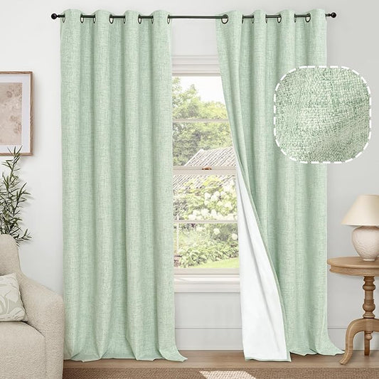 Lajode Sage Green Blackout Curtains for Bedroom - Linen Curtains 90 Inch Length Thermal Insulated Privacy Burlap Boho Window Drapes for Living Room Scandi Farmhouse Dining, 2 Panels, Each 52" Wide