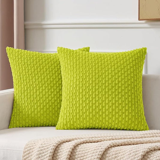 Kevin Textile Decorative Pillow Covers Set of 2 Striped Plush Corduroy Pillows Pillowcases Boho Home Decor Cushion Covers for Couch Sofa Bed Living Room 18x18 Inch, Christmas Green