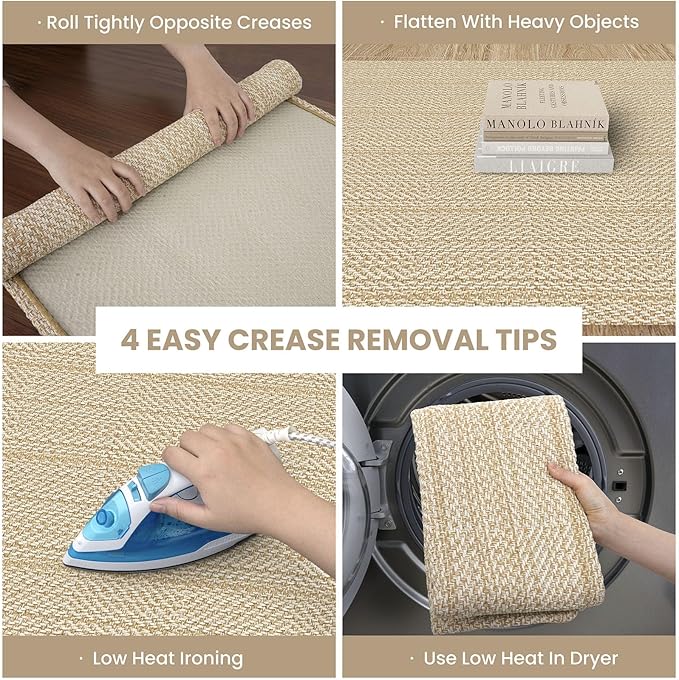 IOHOUZE Washable Runner Rug 3x8 Non Slip Rubber Backed Wide Hallway Runner Entryway Runner Indoor, Kitchen Rugs Woven Floor Carpet for Hall Entrance Bedroom, Warm Beige/Orange/Apricot