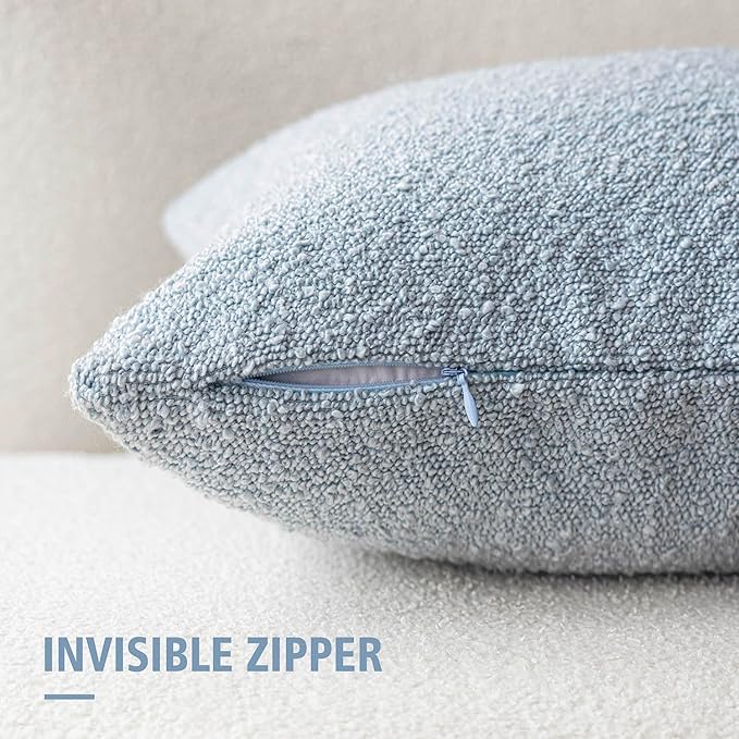 Foindtower Modern Textured Boucle Lumber Throw Pillow Covers Accent Solid Decorative Pillow Cases Cozy Couch Cushion Case for Sofa Bed Living Room Home Decor, 12 x 20 Inch, 1PC, Light Blue