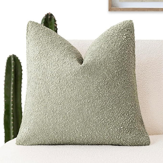 Foindtower Decorative Textured Boucle Throw Pillow Covers Accent Solid Pillow Cases Neutral Soft Cozy Couch Cushion Case for Chair Sofa Bedroom Living Room Home Decor 26x26 Inch,1PC,Dirty Sage Green