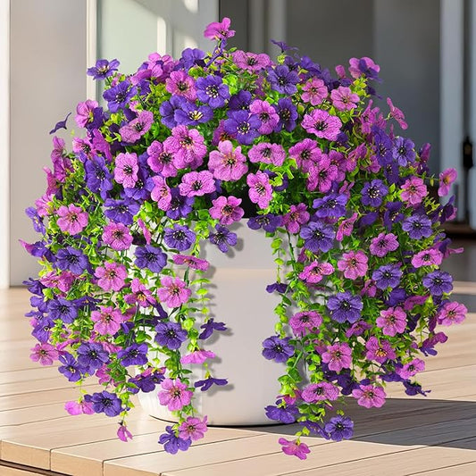 INQCMY 2Pcs Artificial Fake Hanging Flowers for Outdoors UV Resistant Artificial Plants for Spring Summer Decor Look Real Faux Flowers for Outside Home Planter Porch Patio Decor