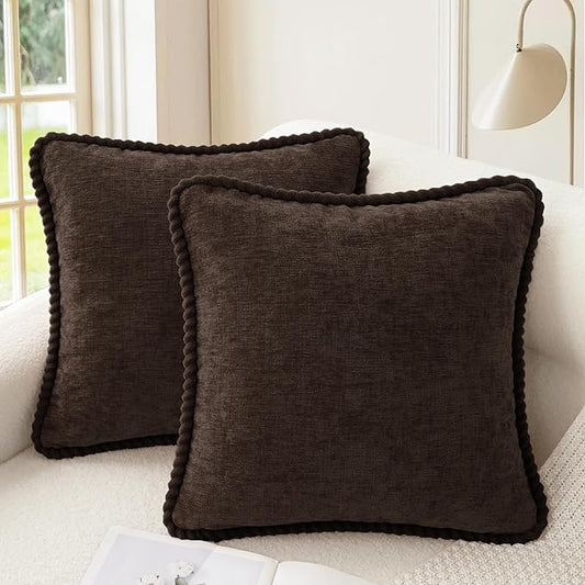 CaliTime Decorative Couch Throw Pillow Covers 16 X 16 Inches Pack of 2 Cozy Chenille Piping Edge Cushion Cases for Sofa Bed Living Room Home Coffee