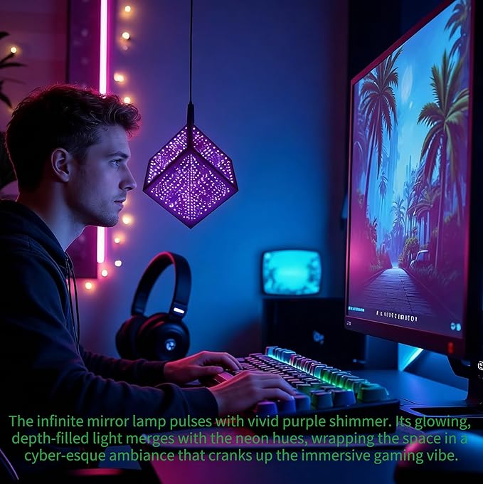 Infinity Hyper Cube LED Table Lamp - Infinity Mirror Light with 100+ Patterns, Music Sync, App Control, Infinite Cube Night Lights for Gaming,Party,Living Room,Bedroom Light Display and More(5Inches)