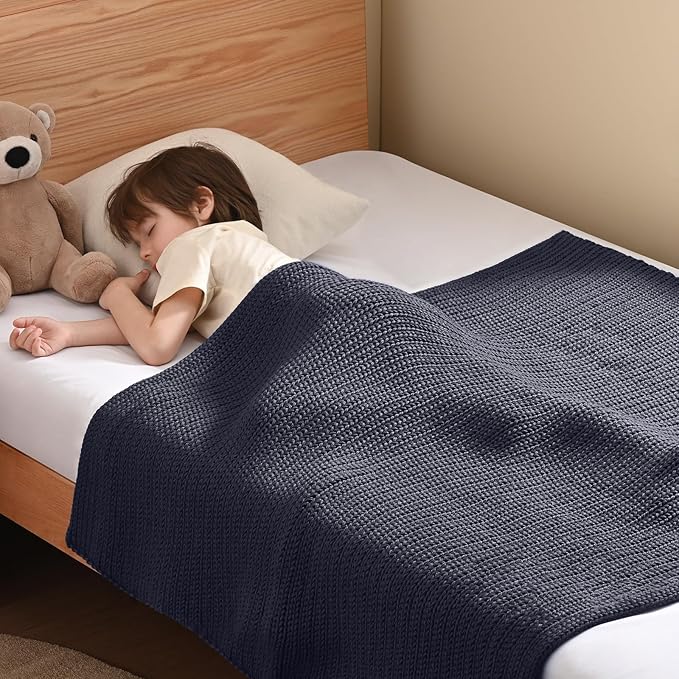 Guohaoi Knitted Weighted Blanket Kids (Dark Grey 50"x60" 7lbs) No Beads Cooling Heavy Blanket, Home Decor Breathable Chunky Knit Throw Blanket for All-Season Use