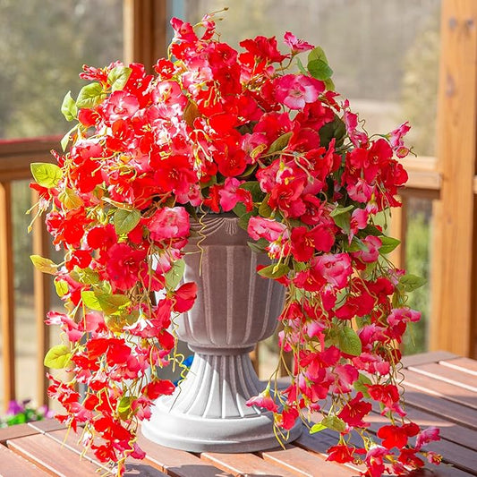 Fake Hibiscus Artificial Hanging Flowers Plants for Outdoors Spring Decoration, 4pcs Silk Hibiscus Vines Realistic UV Resistant Faux Flowers for Outside Planter Porch Patio Yard Wedding Party, Mix