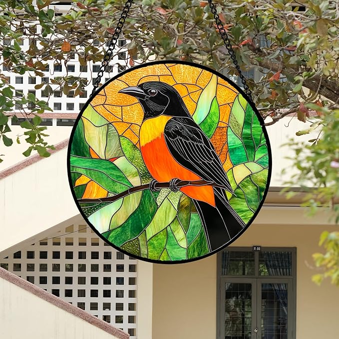 DASTOLL Stained Glass Window Hanging 4 Pcs Set Birds 6.3" - Cardinal Blue Jay Suncatcher Door Garden Sun Catcher Decor Birthday Christmas for Bird Lovers Mom Woman Nana Men