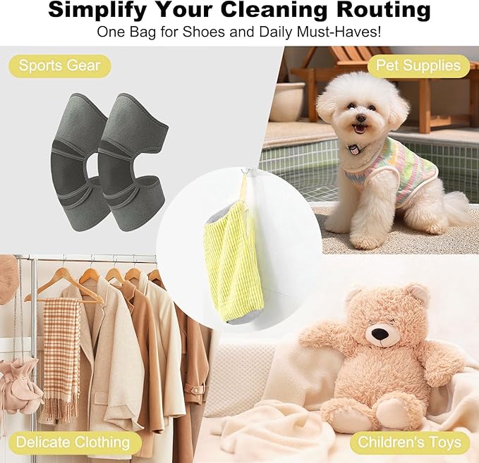 Shoe Washing Machine Bag - Laundry Shoe Bag (2-Pack) Includes 3 Laundry Bags, Reusable, Washer & Dryer Safe, 360° Deep Cleaning for All Shoe Types, Self-Locking Zipper(Yellow)