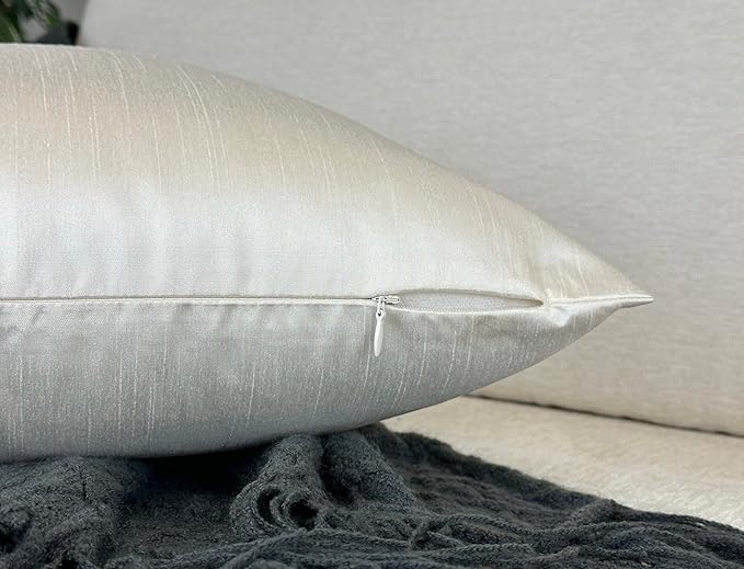 Aiking Home 24x24 Inches Faux Silk Square European Shams, Zipper Closure, Ivory (Set of 2)