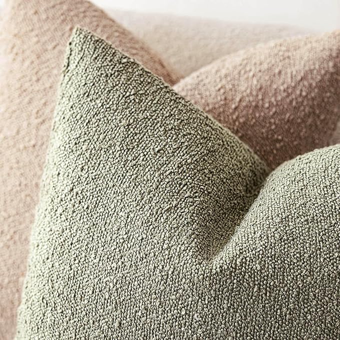 Foindtower Decorative Textured Boucle Throw Pillow Covers Accent Solid Pillow Cases Neutral Soft Cozy Couch Cushion Case for Chair Sofa Bedroom Living Room Home Decor 22x22 Inch,1PC,Dirty Sage Green