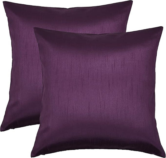 Aiking Home 24x24 Inches Faux Silk Square European Shams, Zipper Closure, Eggplant (Set of 2)