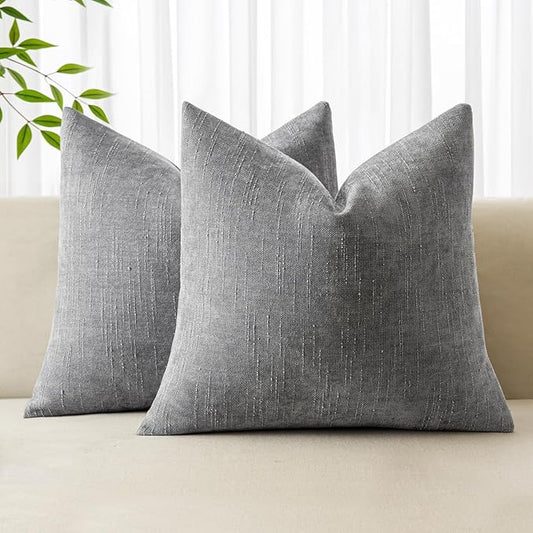 MIULEE Pack of 2 Decorative Throw Pillow Covers Soft Chenille Throw Pillows Solid Textured Cushion Covers for Couch Sofa Bedroom Living Room 20x20 Inch, Light Grey