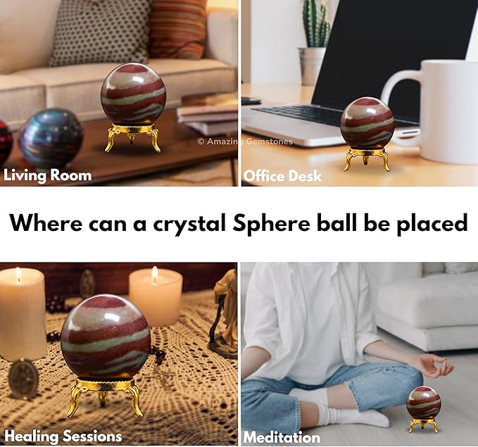 Amazing Gemstone Narmada Shiva Lingam Crystal Ball with Stand - 1.5" Inches Crystal Sphere Meditation Balls for Witchcraft and Decorative Balls