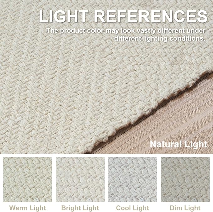 Collive Hallway Runner Rug, 2' x 5' Soft Washable Kitchen Runner Rug, White/Beige Contemporary Modern Laundry Room Rugs Indoor Hand-Woven Cotton Carpet for Bedroom Entryway Front Door Farmhouse
